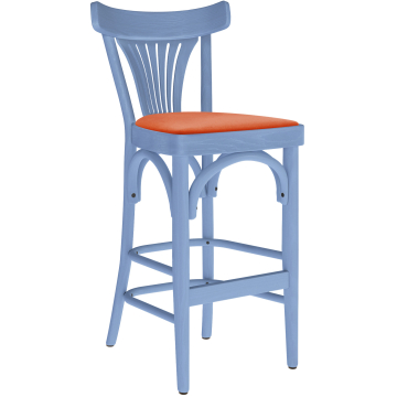 Cabris | Bugholz Barhocker | Holz / Samt | Blau / Orange | Bugholz