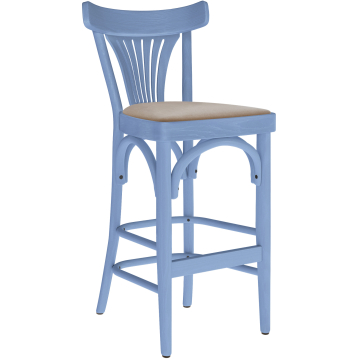 Cabris | Tabouret de bar en bois courbé | Bois / Velours | Bleu / Taupe | Bois courbé
