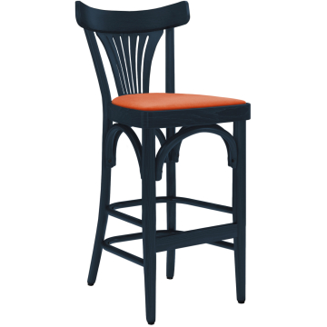 Cabris | Bugholz Barhocker | Holz / Samt | Dunkelblau / Orange | Bugholz