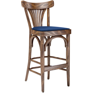 Cabris | Bugholz Barhocker | Holz / Samt | Vintage Old Patina / Blau | Bugholz