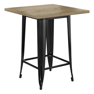 CALIFORNIA | Mesa alta estilo Tolix | B:T:H 70 x 70 x 106 cm | Roble y negro | Cuadrada