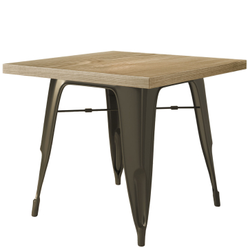 CALIFORNIA | Mesa estilo Tolix | A:An:Al 70 x 70 x 78 cm | Roble & Óxido | Cuadrada