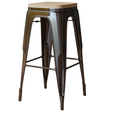 CALIFORNIA | Sgabello da bar Tolix | nero opaco | metallo | + seduta in legno di rovere