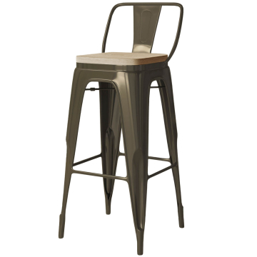 CALIFORNIA | Sgabello da bar Tolix | ruggine opaco | metallo | + schienale, sedile in legno rovere