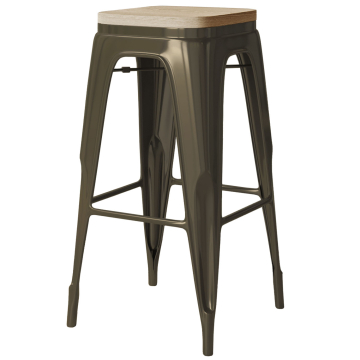 CALIFORNIA | Taburete de bar Tolix | Óxido Mate | Metal | + Asiento de madera de roble