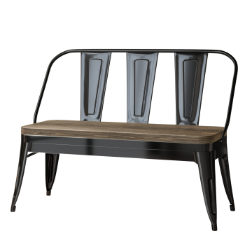 CALIFORNIA | Tolix Bank | Zwart Mat | 115cm | Metaal | + Rugleuning | + Houten Zitting