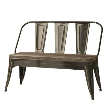 CALIFORNIA | Tolix Bench | Rust Matt | 115cm | Metal | + Backrest | + Wooden Seat