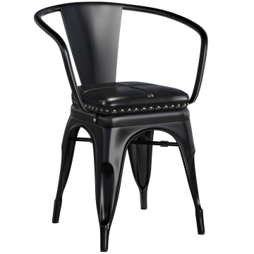 CALIFORNIA | Tolix chair with armrests | Black Matte | + Leather seat Black