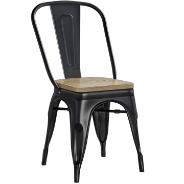 CALIFORNIA | Tolix Stuhl | Schwarz Matt | Metall | + Holzsitz Eiche