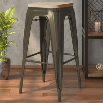CALIFORNIA | Tolix Barhocker | Rost Matt | Metall | + Holzsitz Eiche