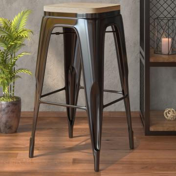 CALIFORNIA | Tolix Barhocker | Schwarz | Metall | + Holzsitz Eiche