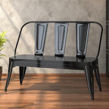CALIFORNIA | Tolix Industriele Eetbank | Zwart mat | 115cm | Metaal | + rugleuning