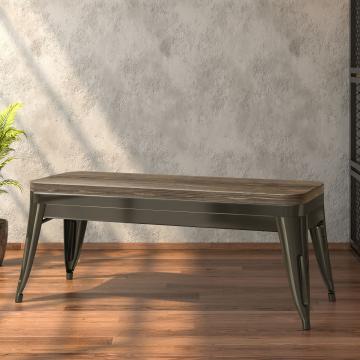 CALIFORNIA | Tolix Bank | Roest Mat | 115cm | Metaal | + Houten Zitting