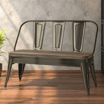 CALIFORNIA | Tolix Bank | Roest Mat | 115cm | Metaal | + Rugleuning | + Houten Zitting