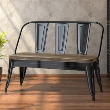 CALIFORNIA | Tolix Bank | Zwart | 115cm | Metaal | + Rugleuning | + Houten zitting