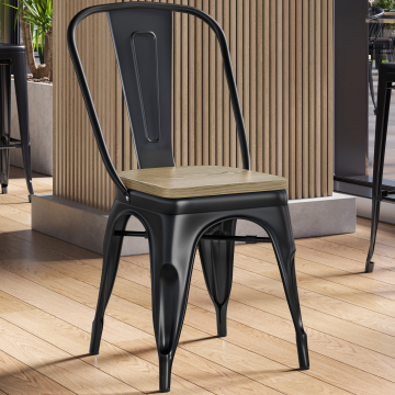 CALIFORNIA | Tolix stoel | Zwart | Metaal | + Houten zitvlak Eik