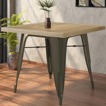 CALIFORNIA | Tolix Stil Tisch | B:T:H 70 x 70 x 78 cm | Eiche & Rost | Quadratisch