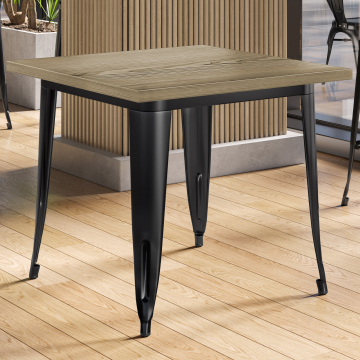 CALIFORNIA | Tolix Stil Tisch | B:T:H 70 x 70 x 78 cm | Eiche & Schwarz | Quadratisch
