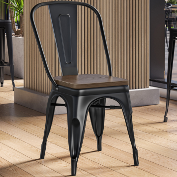 CALIFORNIA | Tolix Stoel | Zwart | Metaal | + Houten zitting Walnoot