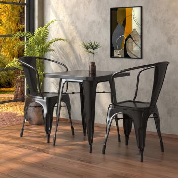 CALIFORNIA | Tolix bord + 2x armstol | 70x70cm | Svart