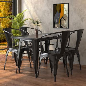 CALIFORNIA | Tolix bord + 4x armstol | 120x70cm | Svart