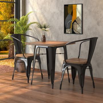 CALIFORNIA | Tolix bord + 2x armstol | 70x70cm | Wenge & Black