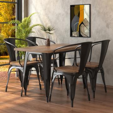 CALIFORNIA | Tolix bord + 4x armstol | 120x70cm | Wenge & Black