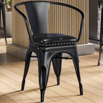 CALIFORNIA | Tolix chair with armrests | Black | + Leather seat Black