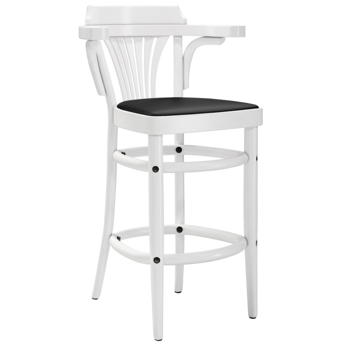 CHAUSEY | Tabouret de bar en bois cintré | Bois / Cuir | Blanc