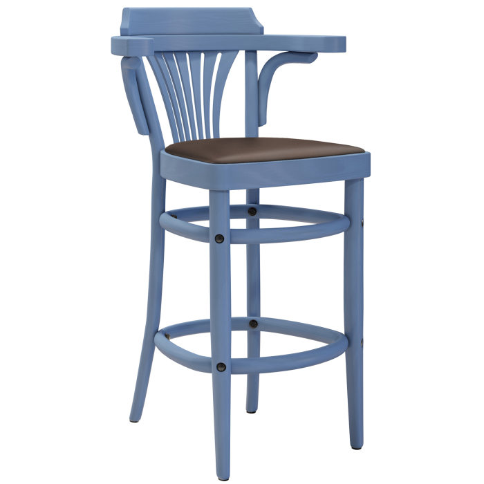 CHAUSEY | Bugholz Barhocker | Holz / Leder Braun | Blau | Bugholz