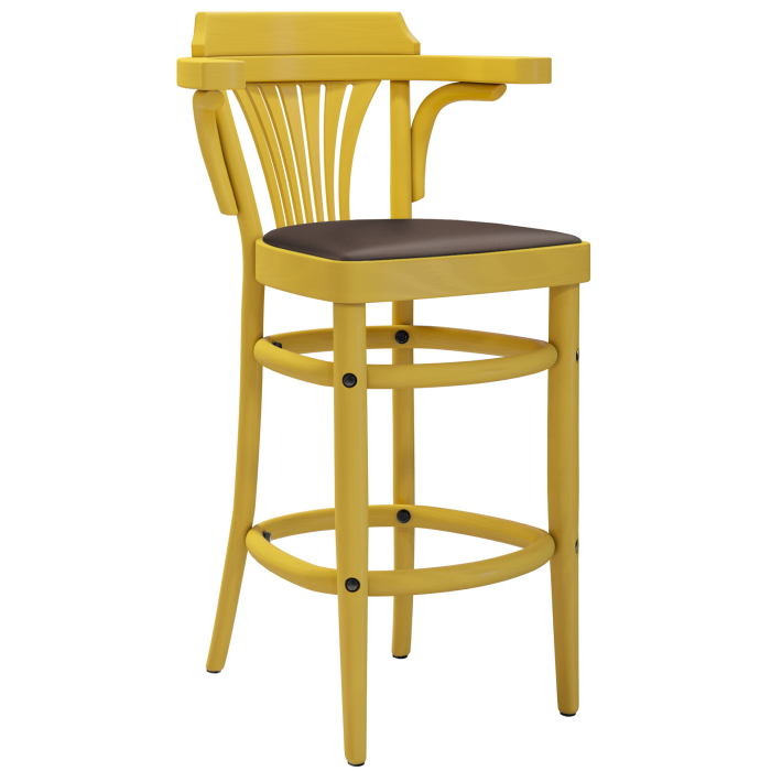 CHAUSEY | Bugholz Barhocker | Holz / Leder Braun | Gelb | Bugholz