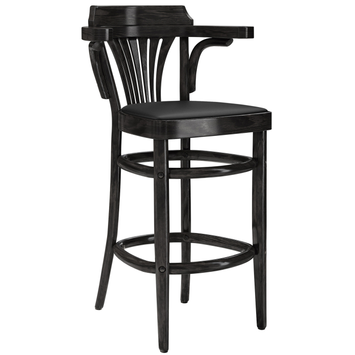 CHAUSEY | taburete de bar de madera curvada | madera / cuero | negro