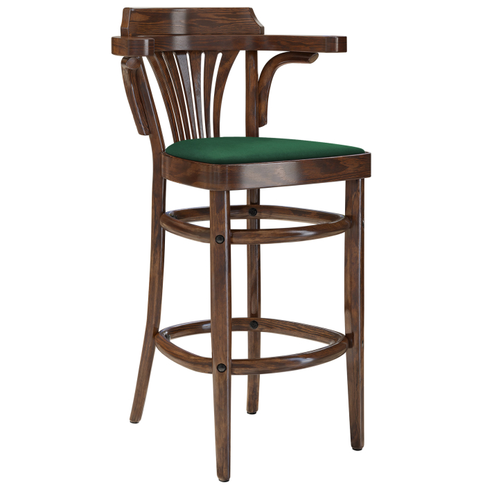 CHAUSEY | Bugholz Barhocker | Holz / Samt Grün | Walnuß | Bugholz