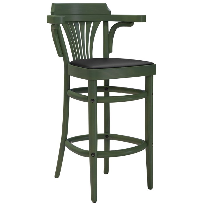 CHAUSEY | Taburete de bar de madera curvada | Madera / Cuero | Verde Oliva | Madera curvada