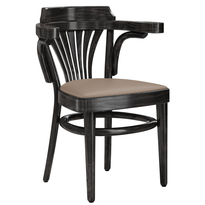 CHAUSEY | Chaise en bois courbé | Bois / Cuir Taupe | Noir | Bois courbé