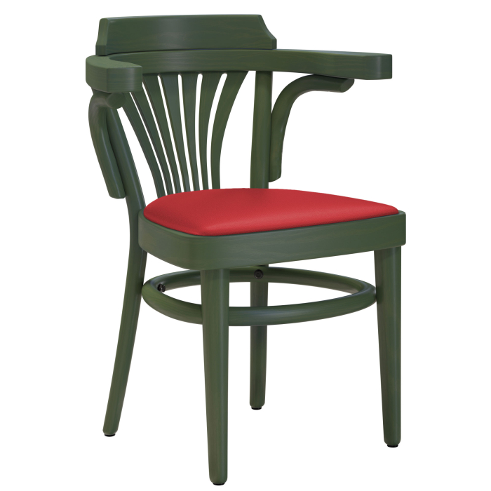 CHAUSEY | Chaise en bois courbé | Bois / Cuir Rouge | Vert Olive | Bois courbé