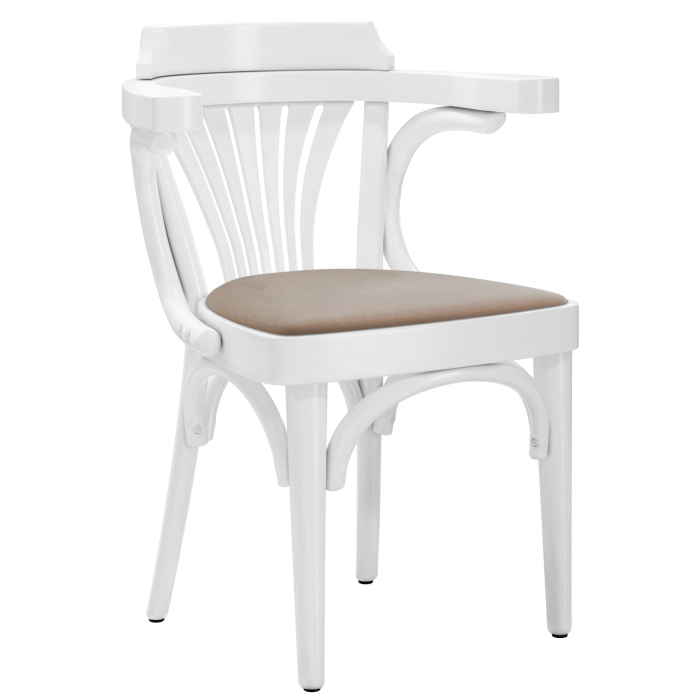 Chausey | Bøyd trestol | Tre / Samt | Hvit / Taupe | Bøyd tre