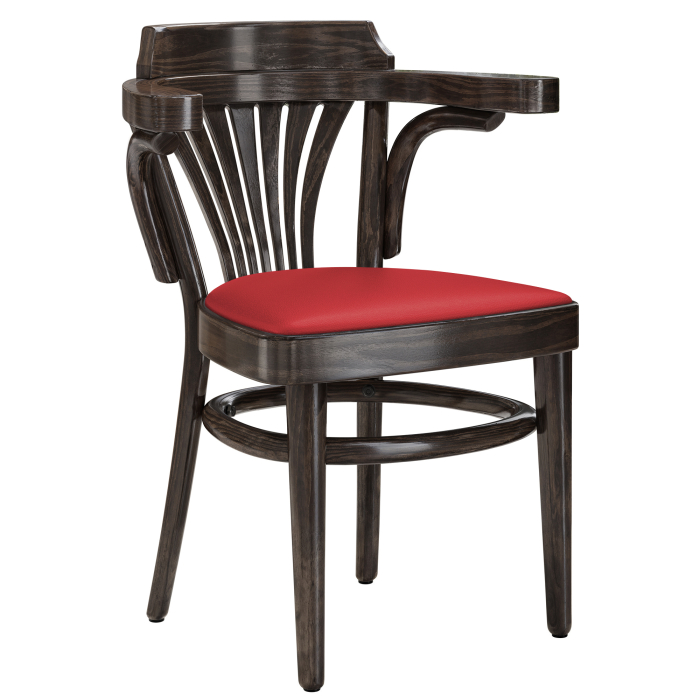 CHAUSEY | Gebogen houten stoel | Hout / Leer Rood | Wengé | Gebogen hout