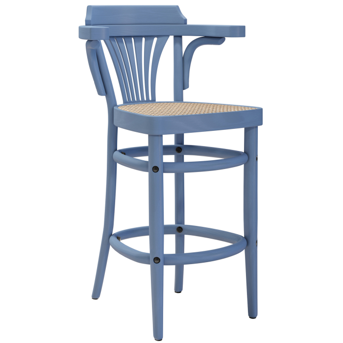 CHAUSEY | Bentwood Bar Stool | Rattan Weave | Blue | Bentwood