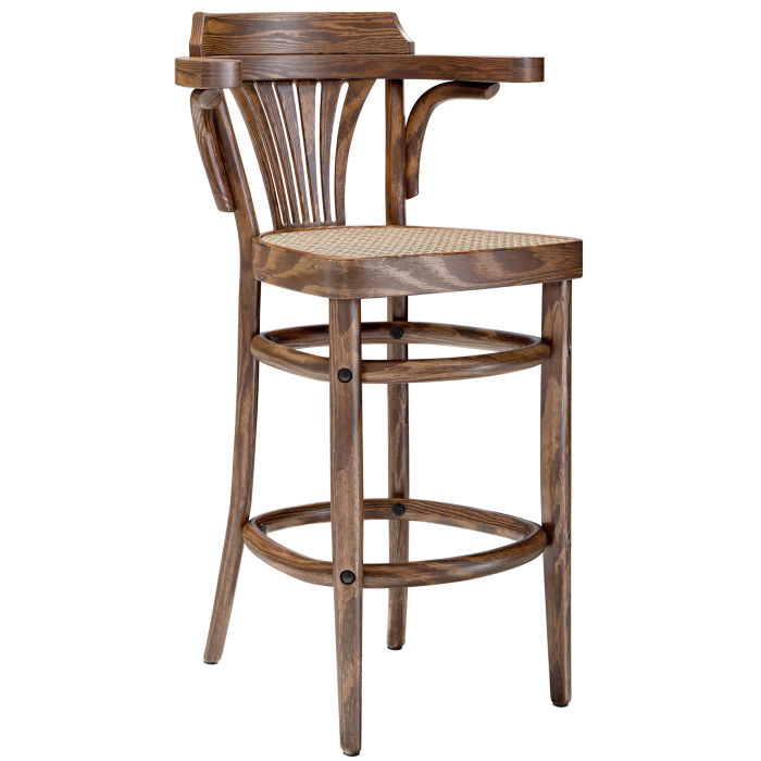 CHAUSEY | Tabouret de bar en bois courbé | Tressage en rotin | Patine vintage ancienne | Bois courbé