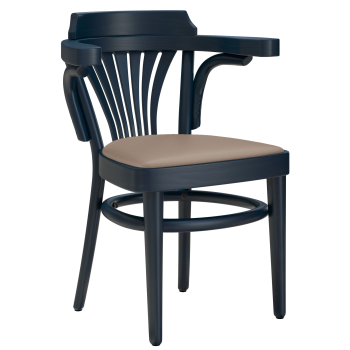 CHAUSEY | Bureaustoel van massief hout | Hout / Leder Taupe | Donkerblauw | Bureaustoel