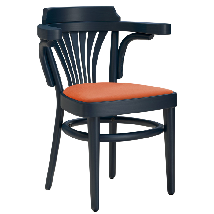 CHAUSEY | Fauteuil en bois courbé | Bois / Velours orange | Bleu foncé | Fauteuil en bois courbé