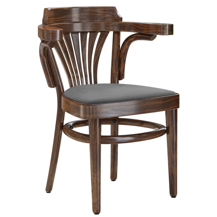 CHAUSEY | Fauteuil en bois incurvé | Bois / Velours gris | Noyer | Fauteuil en bois incurvé