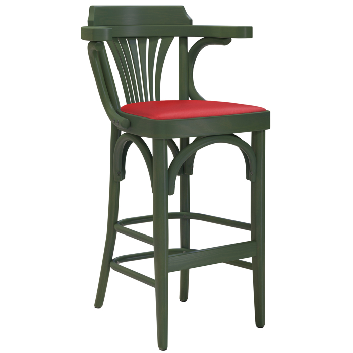 Chausey | Bentwood Bar Stool | Wood / Leather | Olive Green / Red | Bentwood