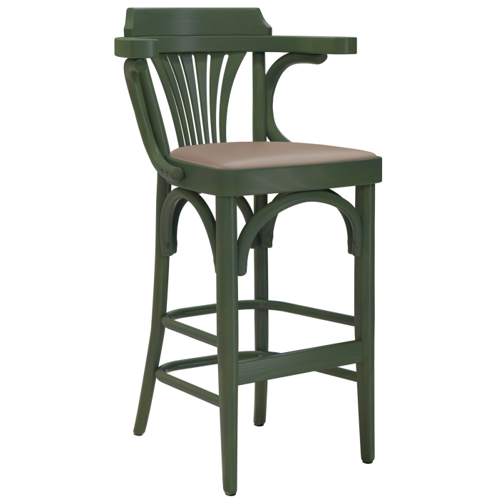 Chausey | Bentwood Bar Stool | Wood / Leather | Olive Green / Taupe | Bentwood