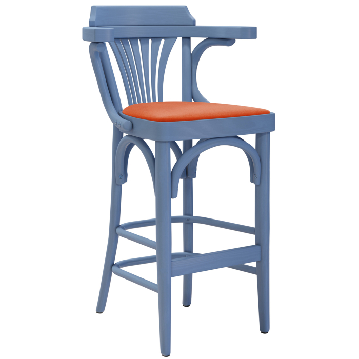 Chausey | Sgabello in legno curvato | Legno / Velluto | Blu / Arancione | Legno curvato