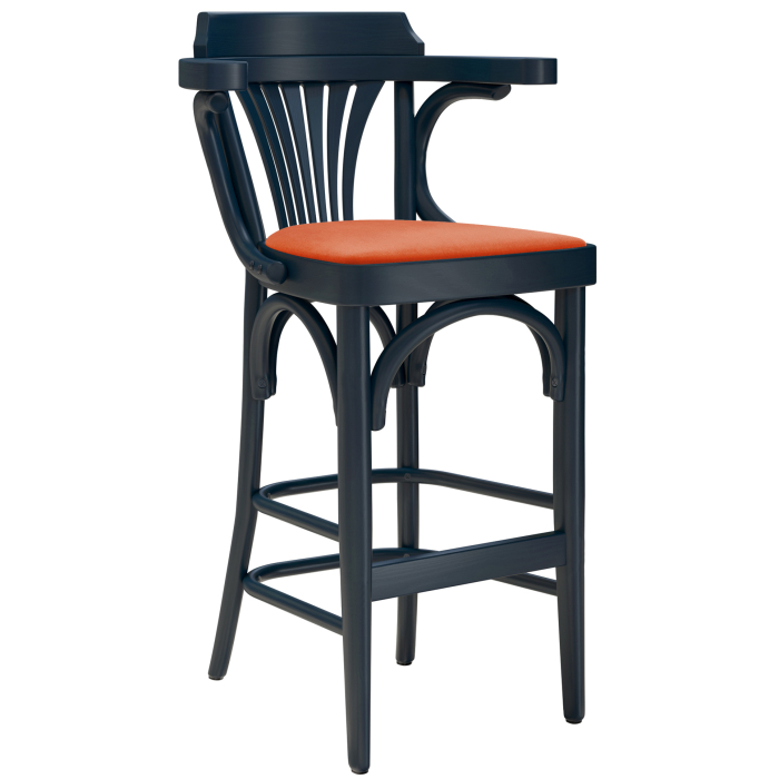 Chausey | Bugholz Barhocker | Holz / Samt | Dunkelblau / Orange | Bugholz