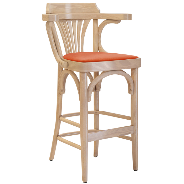 Chausey | Bugholz Barhocker | Holz / Samt | Eiche / Orange | Bugholz