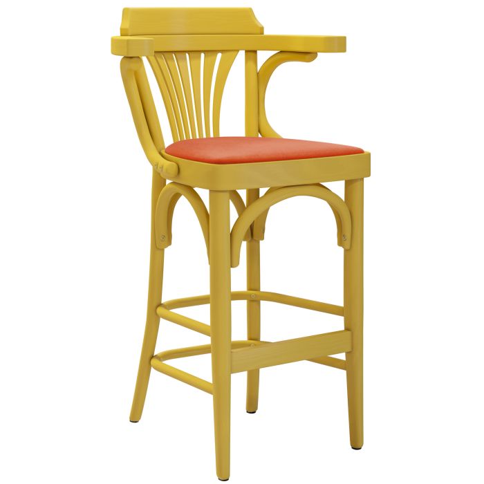 Chausey | Sgabello Barhocker in Legno | Legno / Velluto | Giallo / Arancio | Legno Curvato