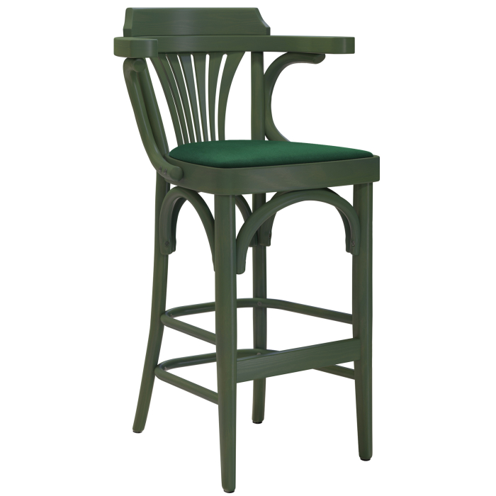 Chausey | Tabouret de bar en bois courbé | Bois / Velours | Vert olive / Vert | Bois courbé